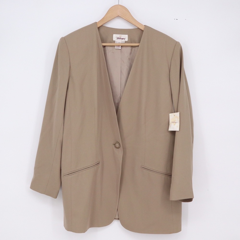 Worthington Skirt Suit Womens 16W Vintage 2-Piece Tan Collarless Midi NWT